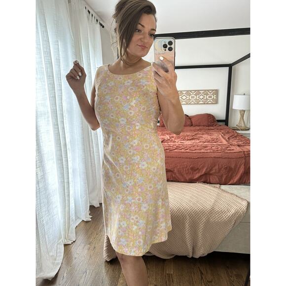 Vintage Handmade 60’s 70’s Size 8 Pink Yellow Floral Knee Length Dress - Picture 5 of 8
